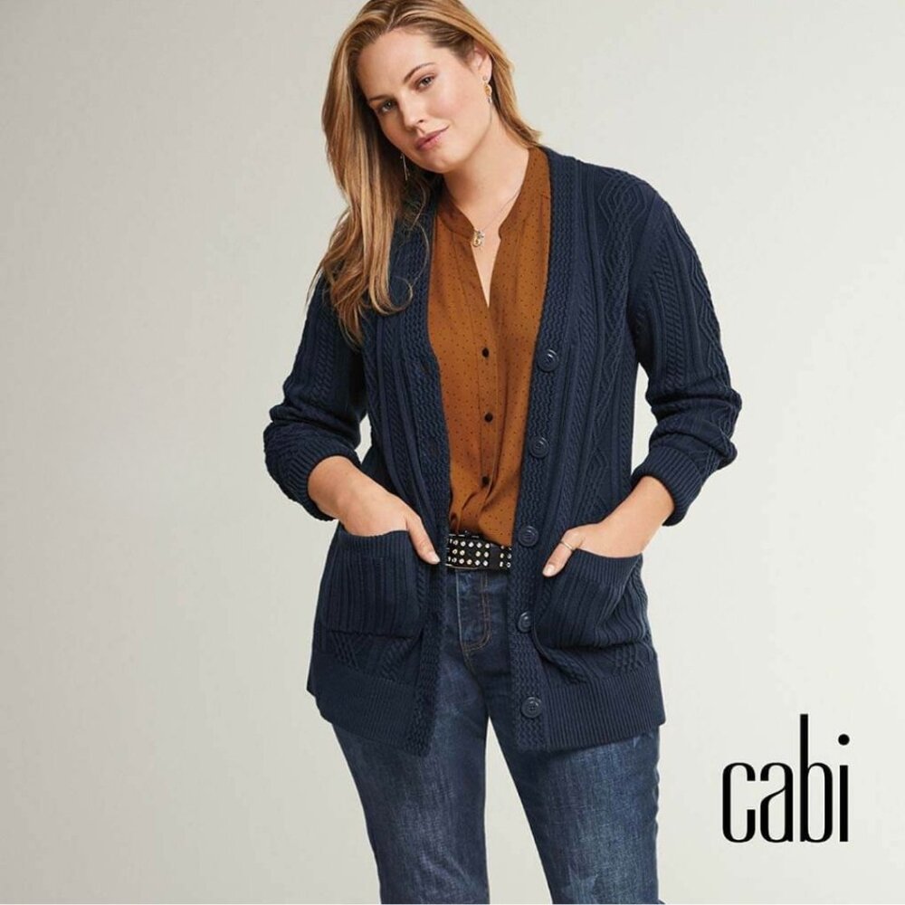 Cabi Slant Pocket Cardigan Navy Size Small
